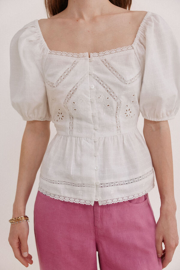 Hoss Intropia Gaia. Blusa rom&aacute;ntica peplum Marfil