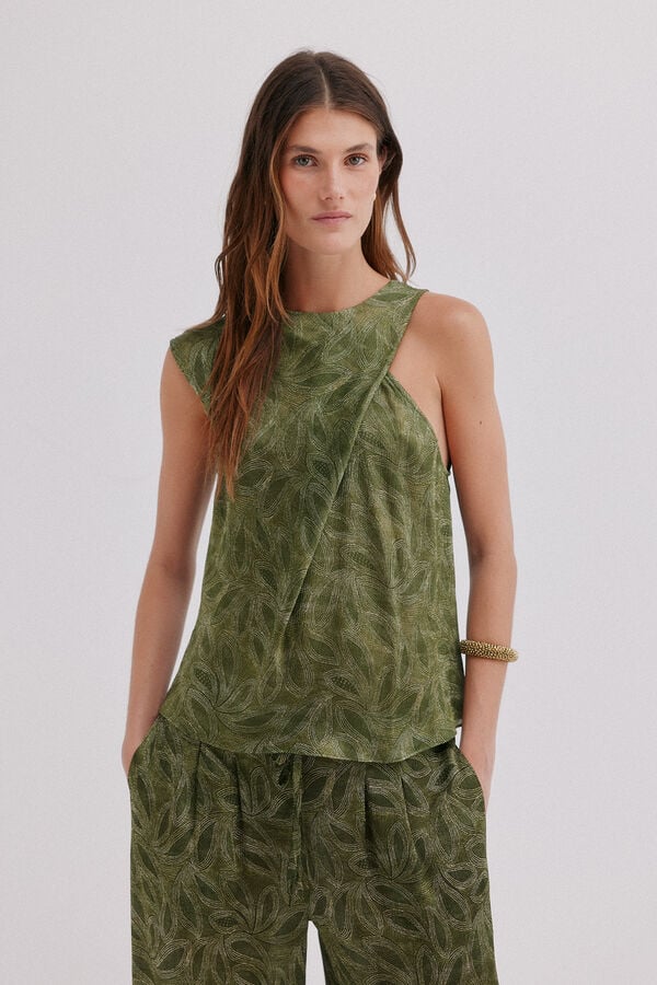 Hoss Intropia Cornelia. Top asim&eacute;trico Estampado Verde