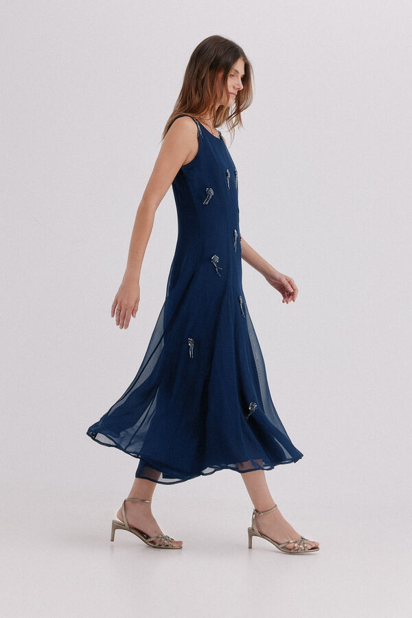Hoss Intropia Althea. Vestido abalorios Azul marino