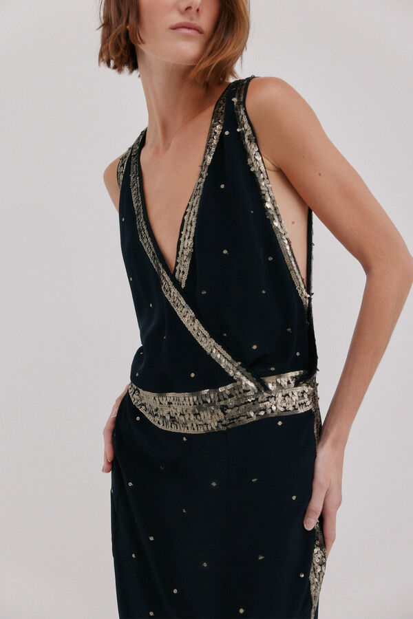Hoss Intropia Ainara.Vestido de lantejoulas Preto