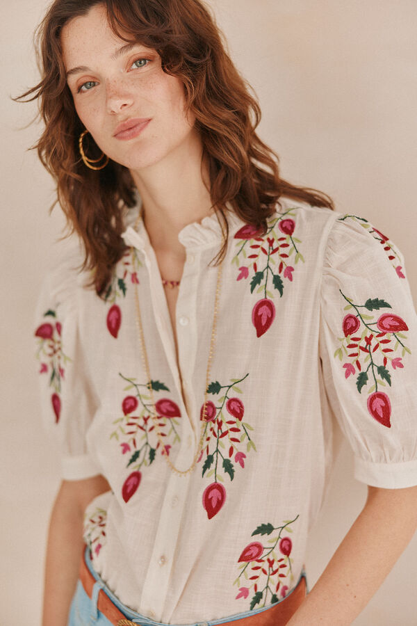 Hoss Intropia Carla Blusa bordada flores Beige