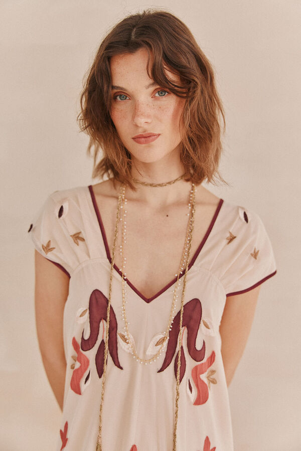 Hoss Intropia Luna. Vestido tul bordado. Beige