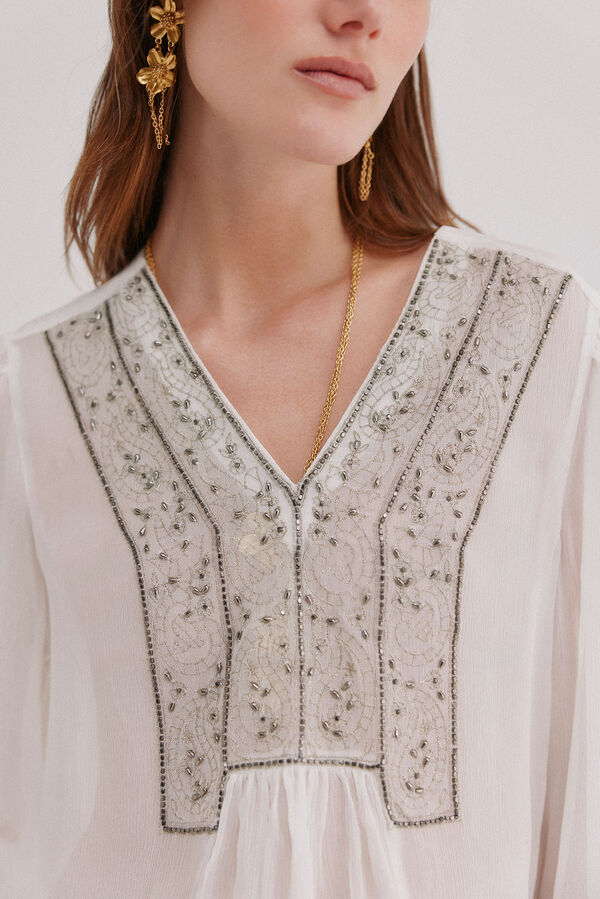 Hoss Intropia Carla. Blusa bordada Cinzento