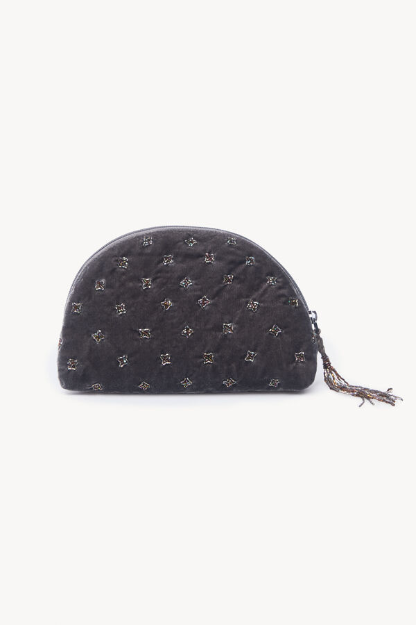 Hoss Intropia Leonor. Cartera terciopelo abalorios Gris