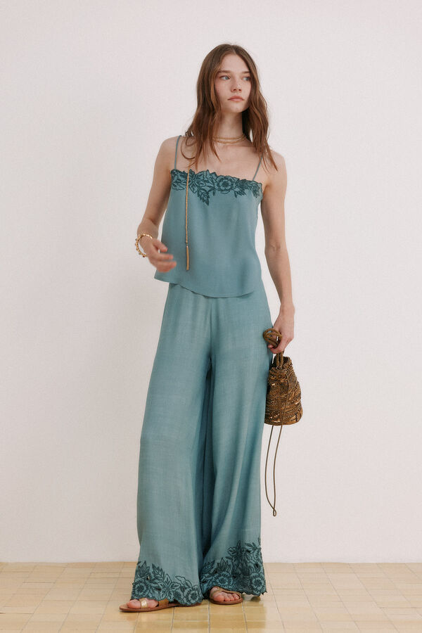 Hoss Intropia Galatea. Top lencero bordado Turquesa