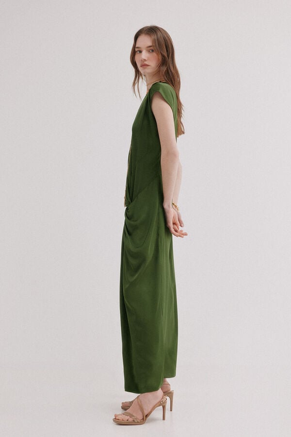 Hoss Intropia Amelia. Vestido midi drapeado Kaki
