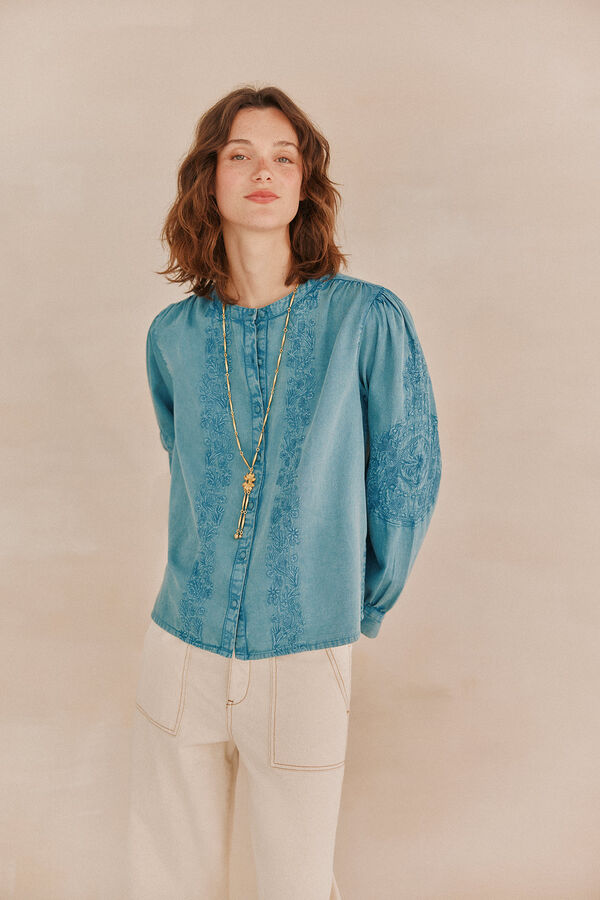Hoss Intropia Cara. Blusa bordada. Azul