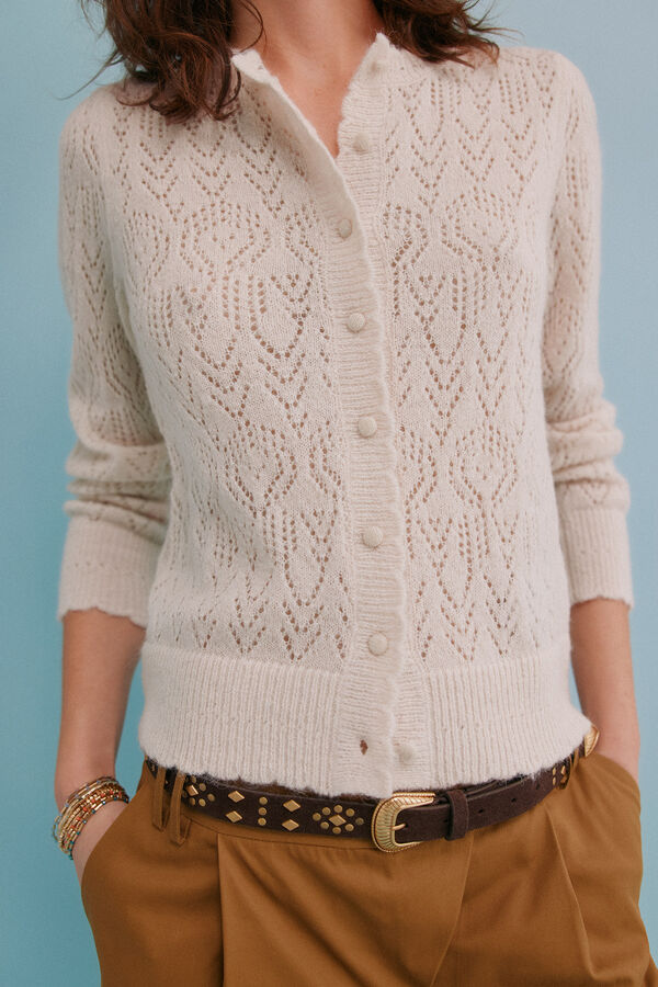 Hoss Intropia Inma. Casaco de malha ajurada Beige