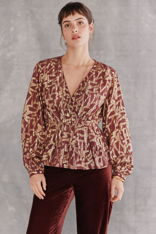 Hoss Intropia Cece. Blusa jacquard dorado. Morado