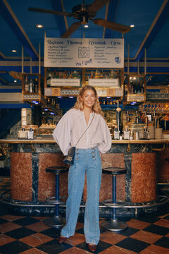Hoss Intropia Olga. Jeans de perna larga com botões Azul