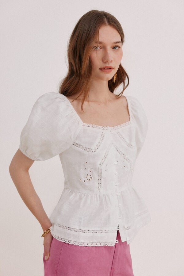 Hoss Intropia Gaia. Blusa rom&aacute;ntica peplum Marfil