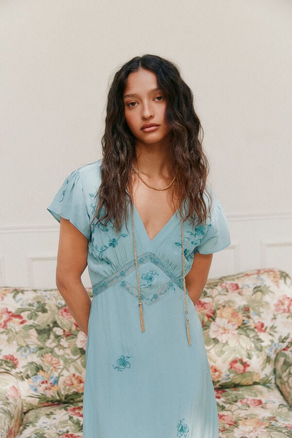 Hoss Intropia Ainhoa. Vestido bordado Azul