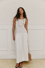 Hoss Intropia Alba. Vestido de malha combinado  Beige