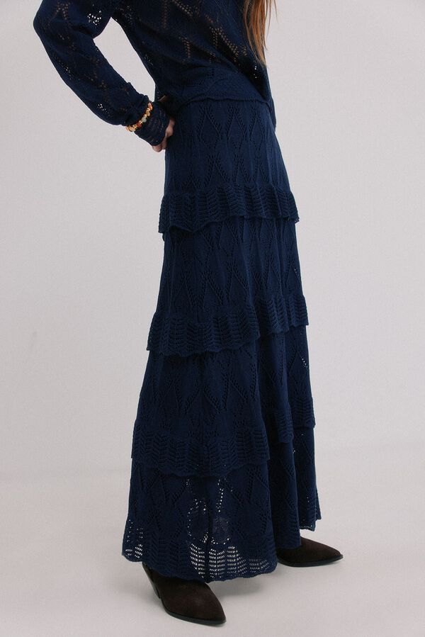 Hoss Intropia Renata. Falda midi tricot Azul marino