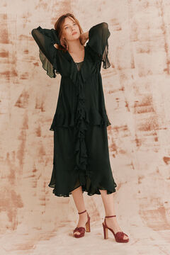 Hoss Intropia Laura. Vestido volantes midi. Verde