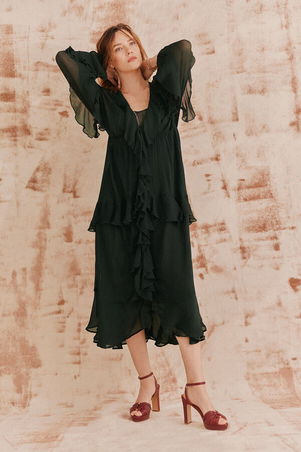 Hoss Intropia Laura. Vestido volantes midi. Verde