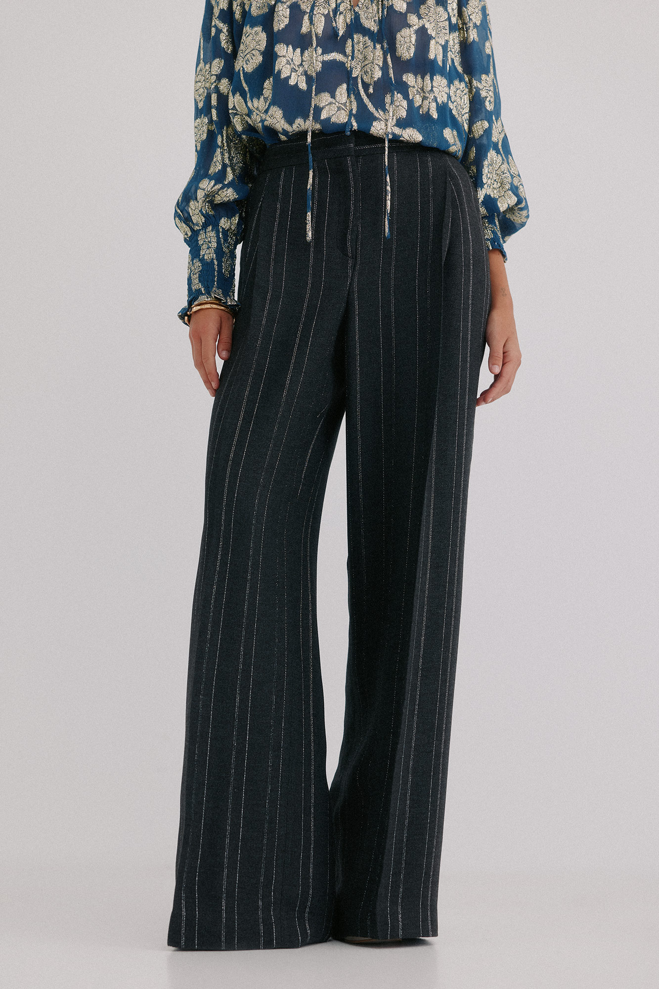 Pantalon Chic Hoss Intropia - Couleur Olive Avec Lurex Doré - Taille 38 - Neuf Avec étiquettes